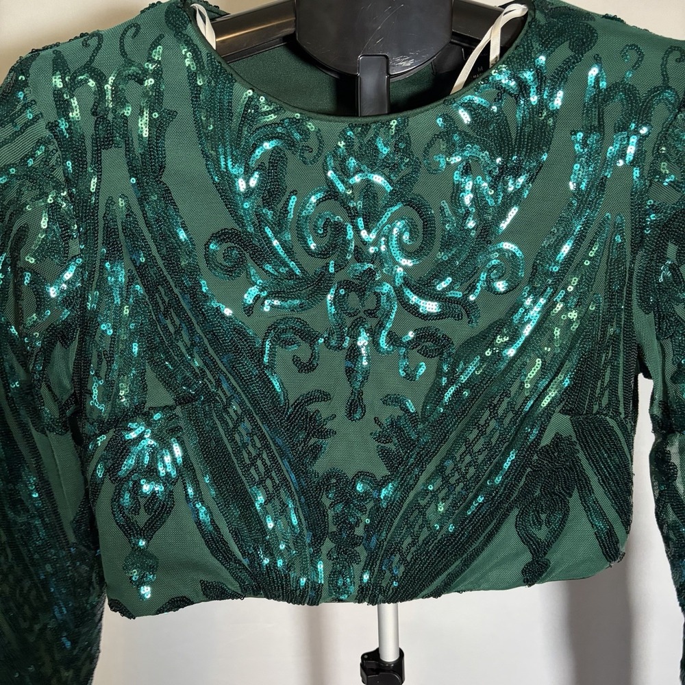 Lulus Medium Green Luxe Aesthetic Sequin 2 Piece Maxi Dress Glam Sexy Wedding - Picture 16 of 16
